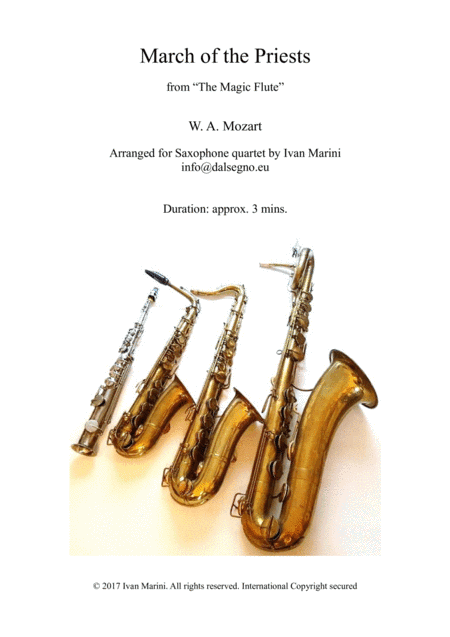 MARCH OF THE PRIESTS (from The Magic Flute by W. A. Mozart) - for Saxophone Quartet (arr. Ivan Marini)