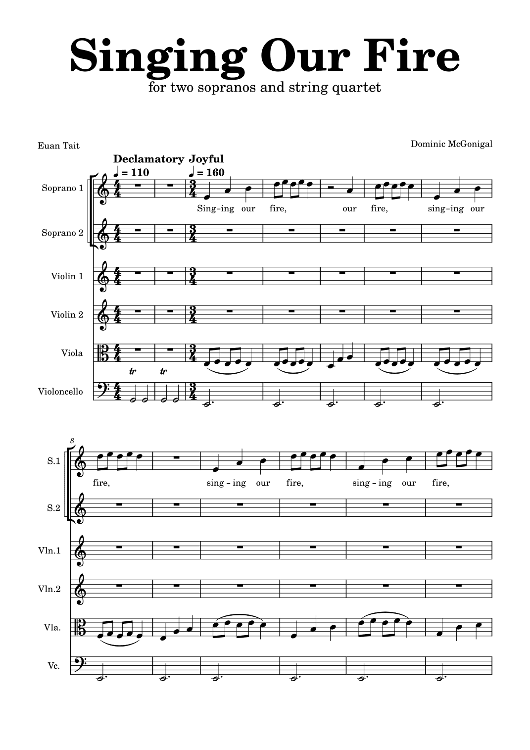 Singing Our Fire (2 sop, str qrt)