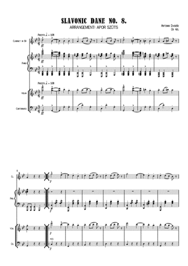 Antonin Dvorak - Slavonic dance Op. 46. No.8 - Arrangement for clarinet, violoin, contrabass/violonc (arr. Apor Szüts)