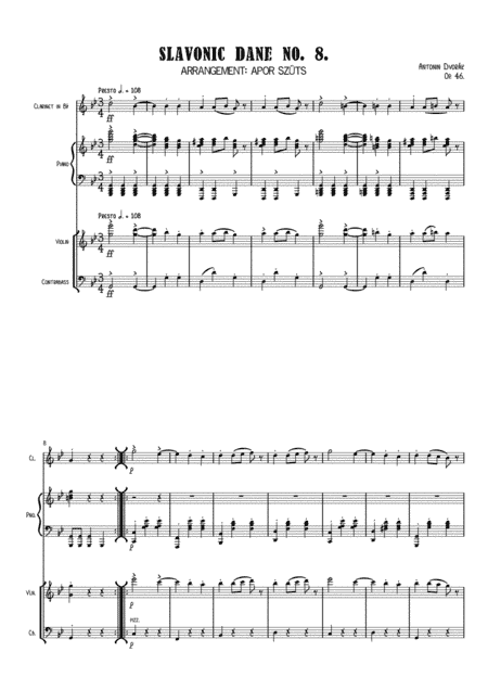 Antonin Dvorak - Slavonic dance Op. 46. No.8 - Arrangement for clarinet, violoin, contrabass/violonc (arr. Apor Szüts)