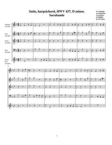 Sarabande from Suite HWV 437 in D minor (arrangement for 5 recorders) (arr. Gil Garty)