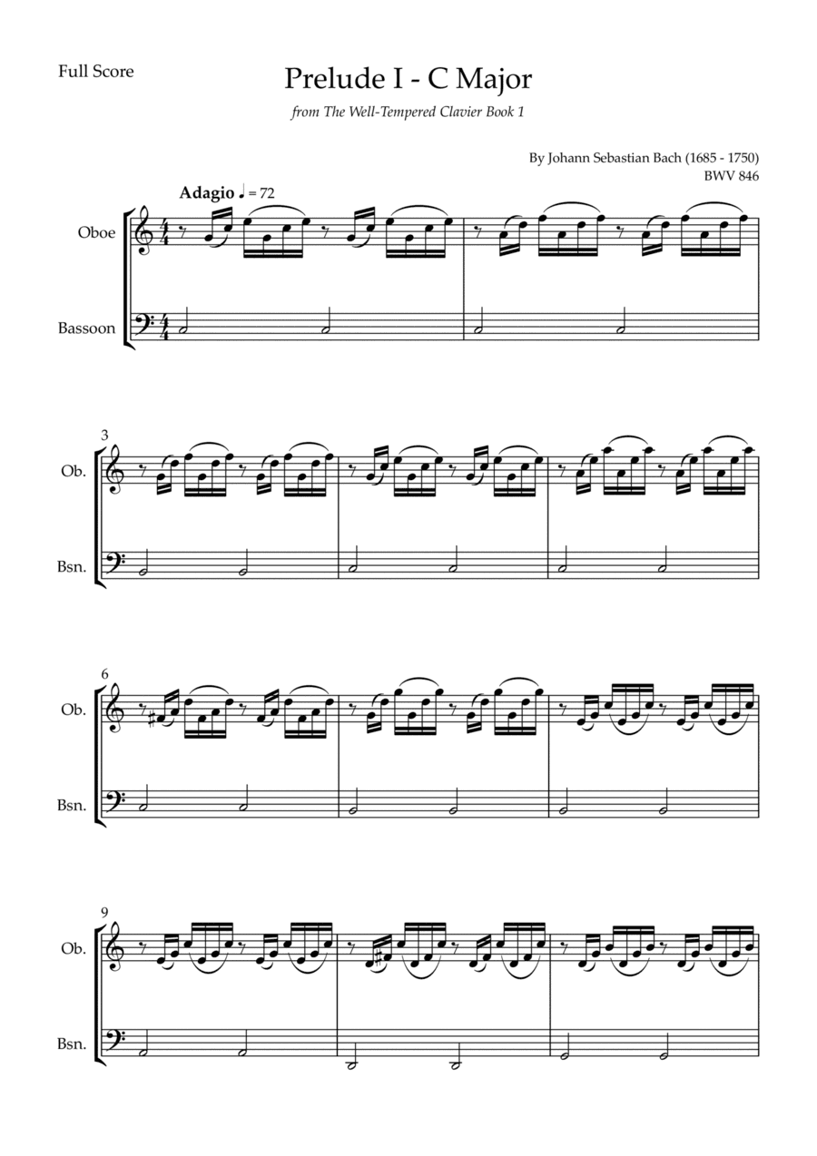 Prelude 1 in C Major BWV 846 (from Well-Tempered Clavier Book 1) for Oboe & Bassoon Duo (arr. Fabio Britto)