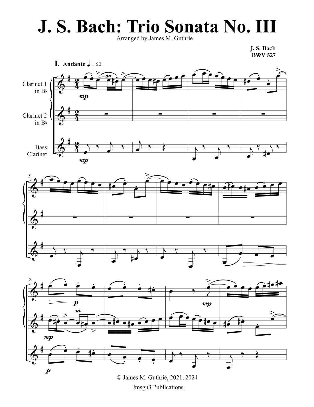 BACH: Trio Sonata No. 3 BWV 527 for Clarinet Trio (arr. James M. Guthrie)