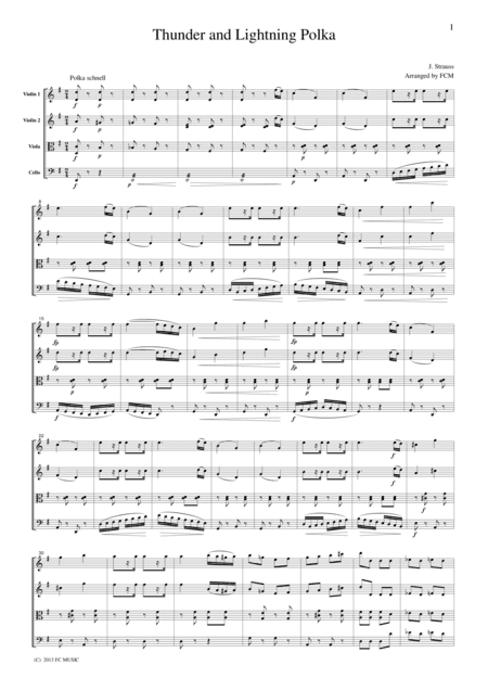 J.Strauss  Thunder and Lightning Polka, for string quartet, CS111 (arr. FCMUSIC)