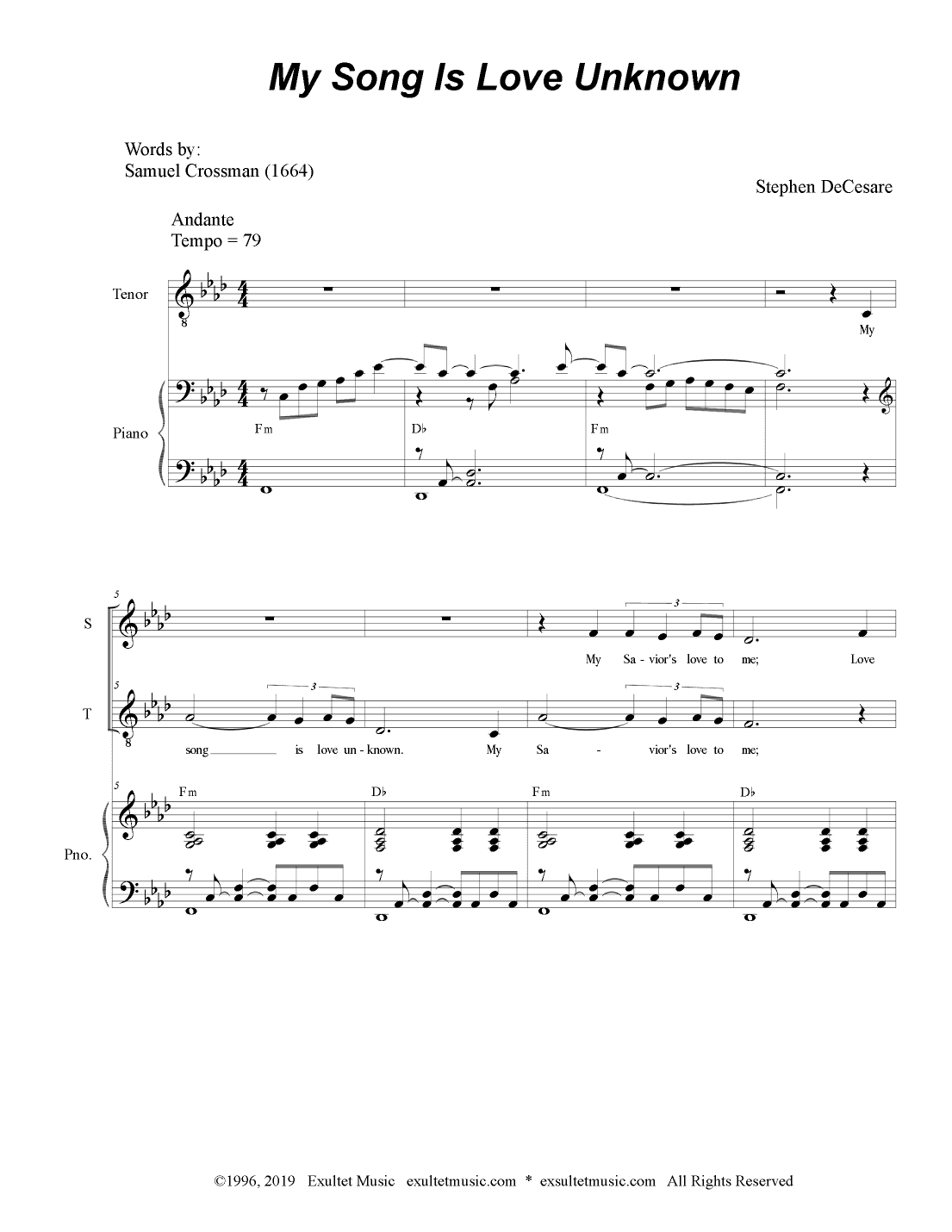 My Song Is Love Unknown (Duet for Soprano and Tenor Solo)