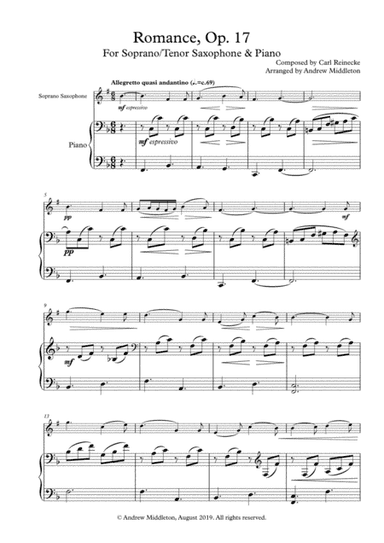 Romance Op. 17 arranged for Tenor Saxophone and Piano (arr. Andrew Middleton)