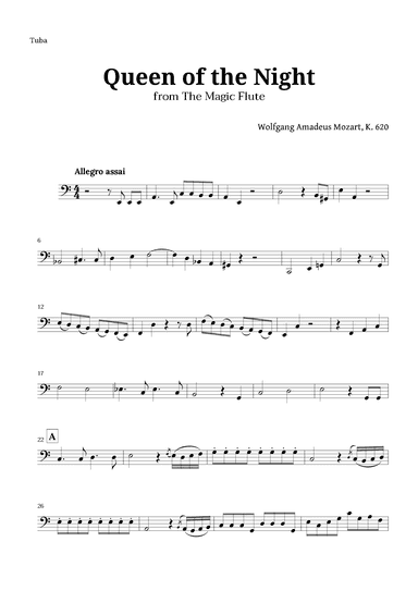 Queen of the Night by Mozart for Tuba Solo (arr. Langanho)