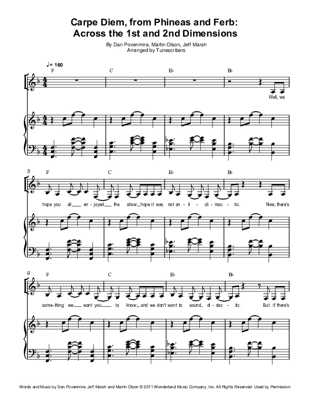 Carpe Diem, from Phineas and Ferb: Across the 1st and 2nd Dimensions (arr. Tunescribers)