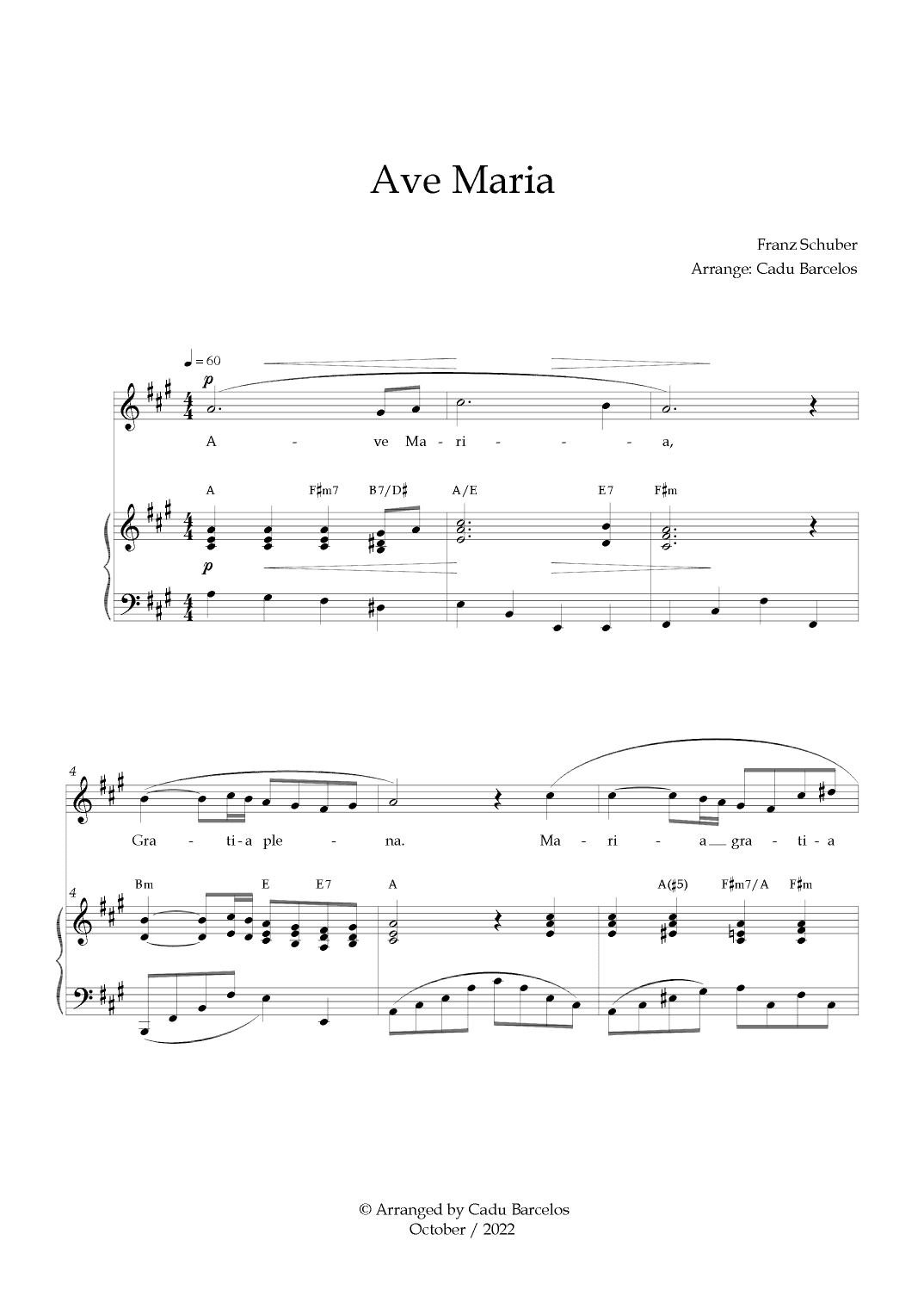 Ave Maria - Schubert A Major Chords (arr. Cadu Barcelos)