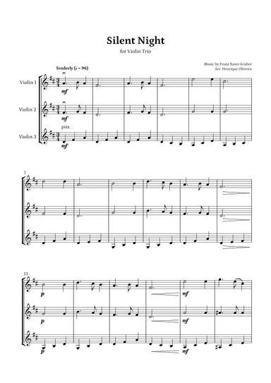 Silent Night (Violin Trio) - Beginner Level (arr. Henrique Oliveira)