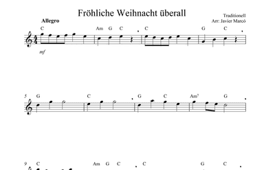 Christmas Carols for Alto Recorder: Fröhliche Weihnacht überall (arr. Javier Marcó)