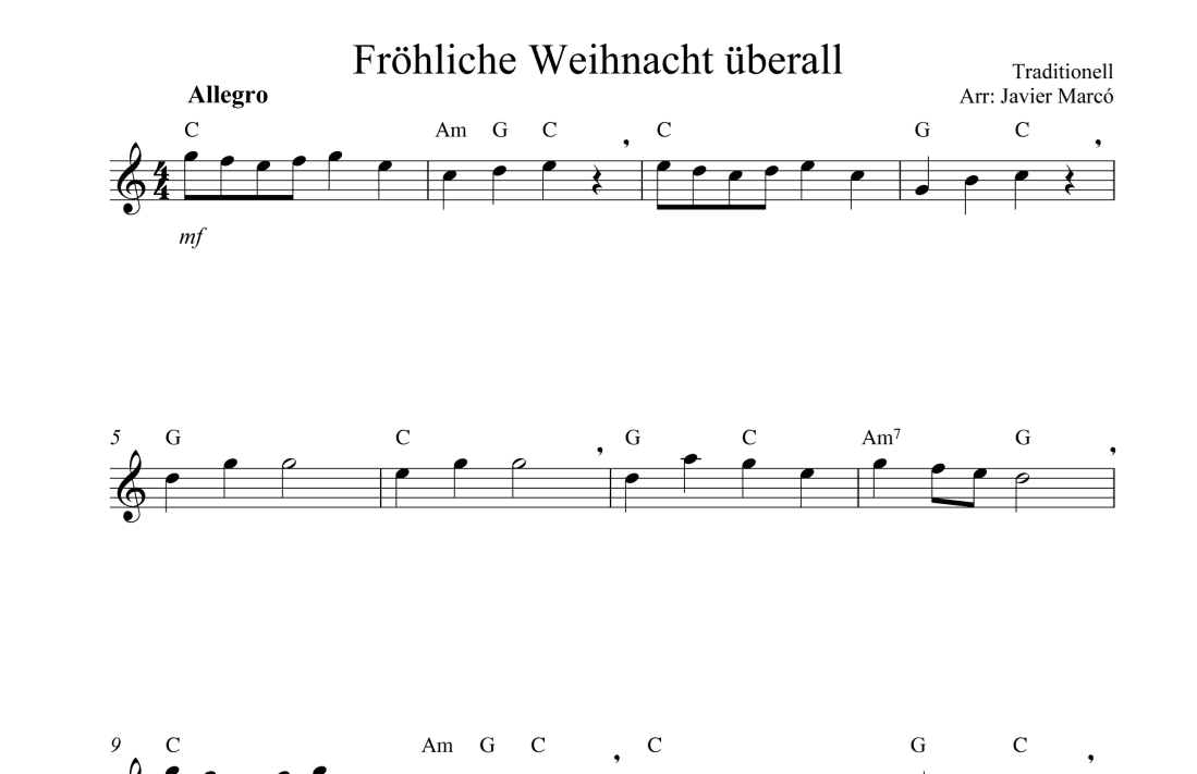 Christmas Carols for Alto Recorder: Fröhliche Weihnacht überall (arr. Javier Marcó)