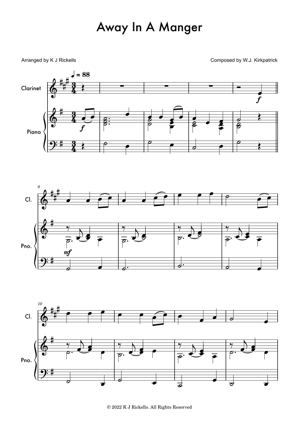 Away in a Manger - Clarinet (arr. K J Rickells)