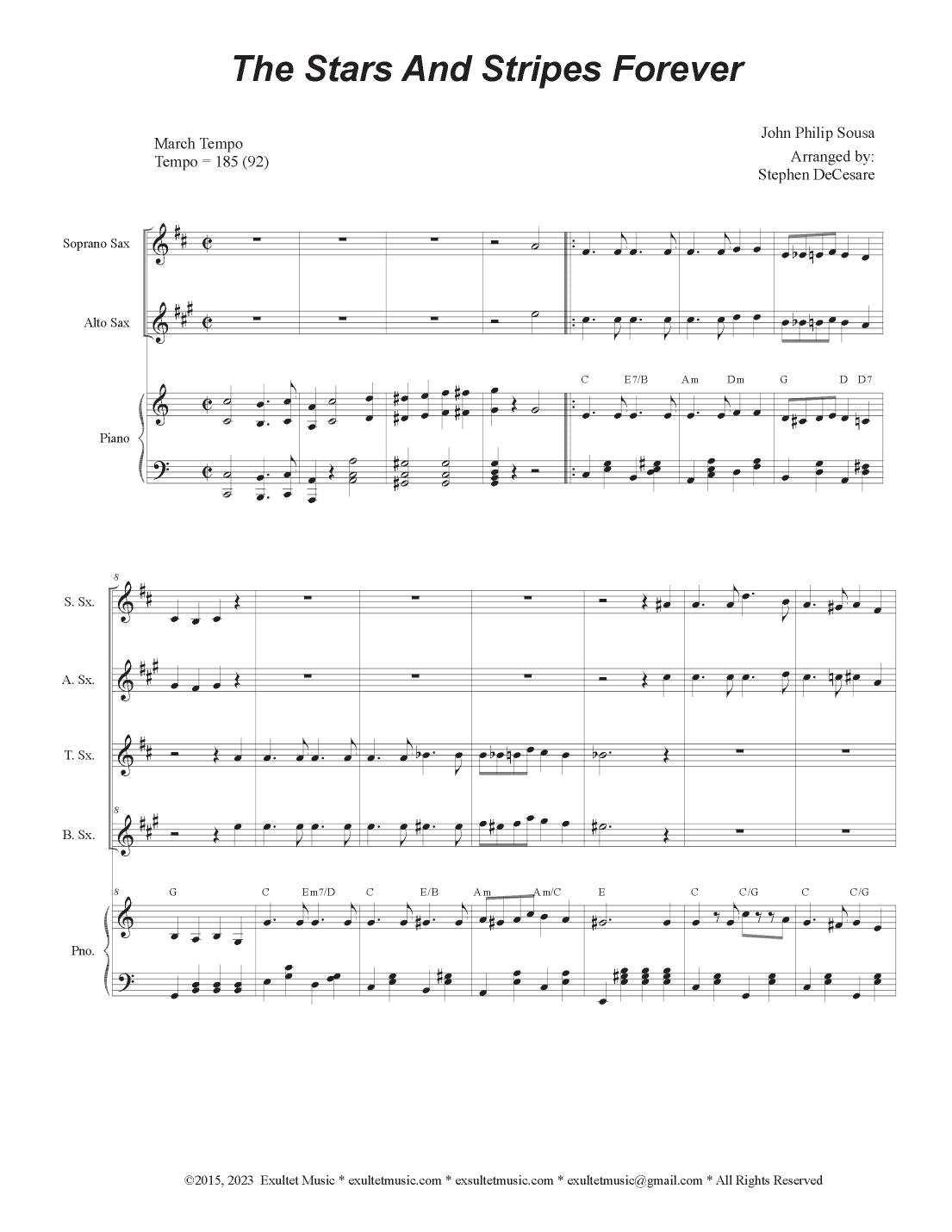 The Stars and Stripes Forever (Saxophone Quartet and Piano) (arr. Stephen DeCesare)