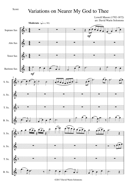 Variations on Nearer my God to Thee (Bethany) for saxophone quartet (arr. David Warin Solomons)