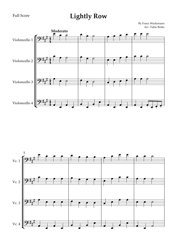 Lightly Row for Cello Quartet (arr. Fabio Britto)