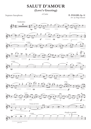 Salut d'Amour (Love's Greeting) for Soprano Saxophone and Piano (arr. Diego Marani)