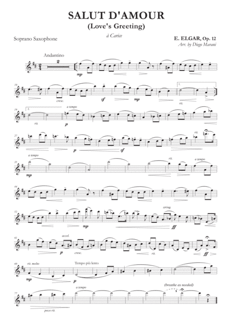 Salut d'Amour (Love's Greeting) for Soprano Saxophone and Piano (arr. Diego Marani)