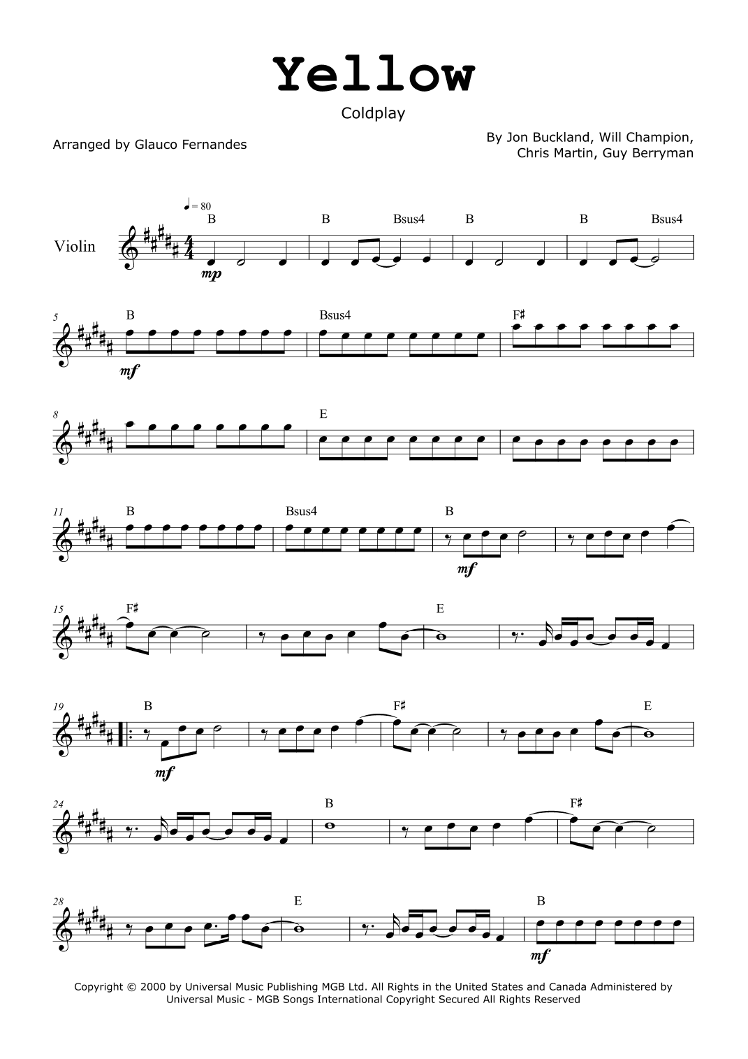 Yellow (arr. Glauco Fernandes)