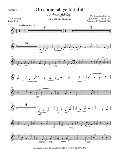 Oh Come, All Ye Faithful, with Gloria Refrain (Violin Part) (arr. Chia Yin Wu)