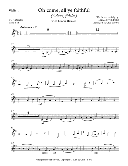 Oh Come, All Ye Faithful, with Gloria Refrain (Violin Part) (arr. Chia Yin Wu)
