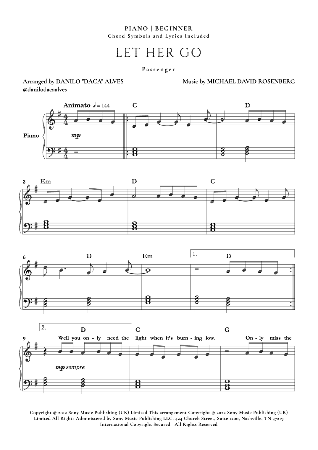 Let Her Go (arr. Danilo "Daca" Alves)