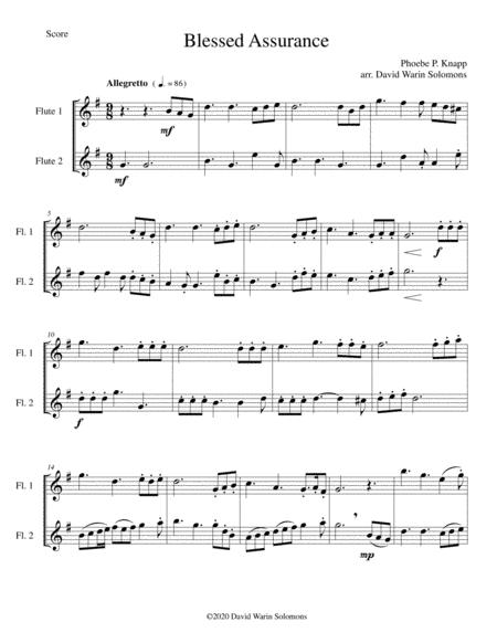 Blessed Assurance arranged for 2 flutes (arr. David Warin Solomons)