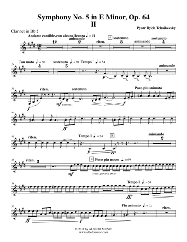 ?Tchaikovsky? Symphony No. 5, Movement II - Clarinet in Bb 2 (Transposed Part), Op. 64 (arr. Doug Clyde)
