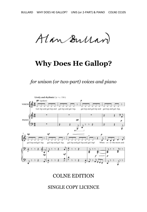 Why Does He Gallop? for unison voices (with optional second part) and piano