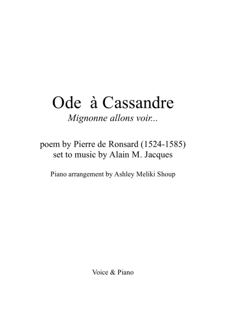 Ode à Cassandre (Mignonne allons voir)