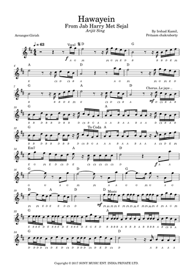 Hawayein (arr. Girish Kataria)