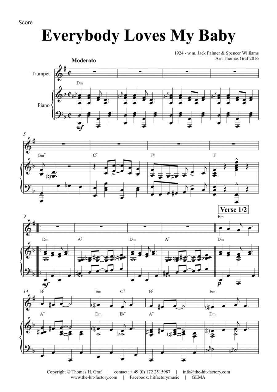 Everybody Loves My Baby - Jazz Classic - F - Piano and Trumpet (arr. Thomas Graf)