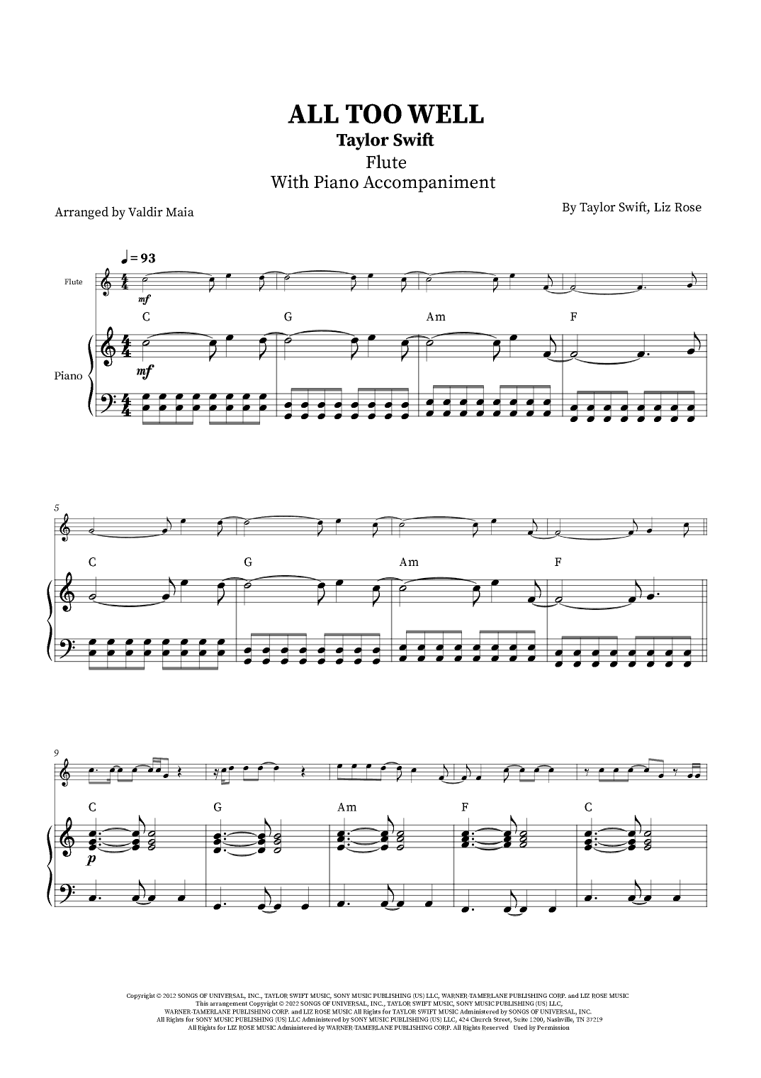 All Too Well (arr. Valdir Maia)