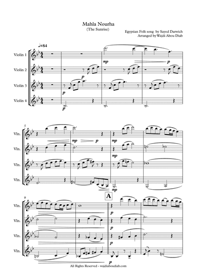 MAHLA NOURHA (arabic song) - violins quartet (arr. Wajdi Abou Diab)