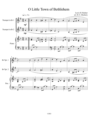 O Little Town of Bethlehem (Trumpet Duet) with piano accompaniment (arr. B. C. Dockery)