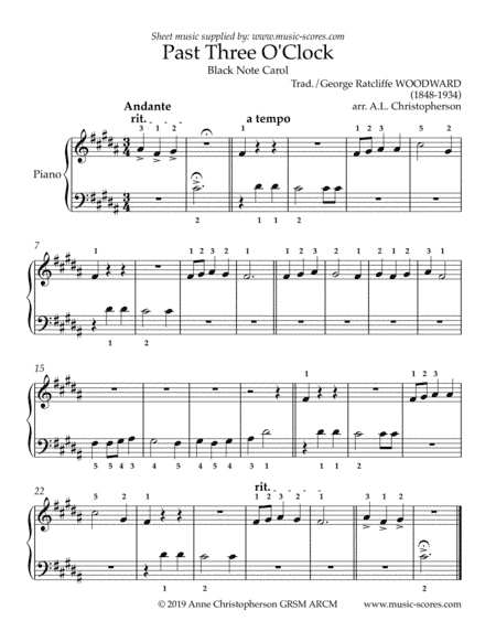 Past 3 O'Clock - Easy Piano (arr. Anne L Christopherson GRSM ARCM)