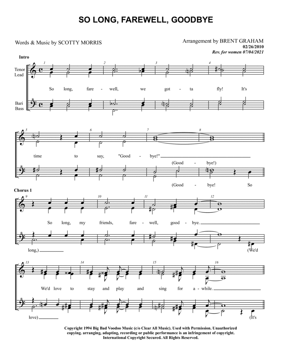 So Long-farewell-goodbye (arr. Brent Graham)