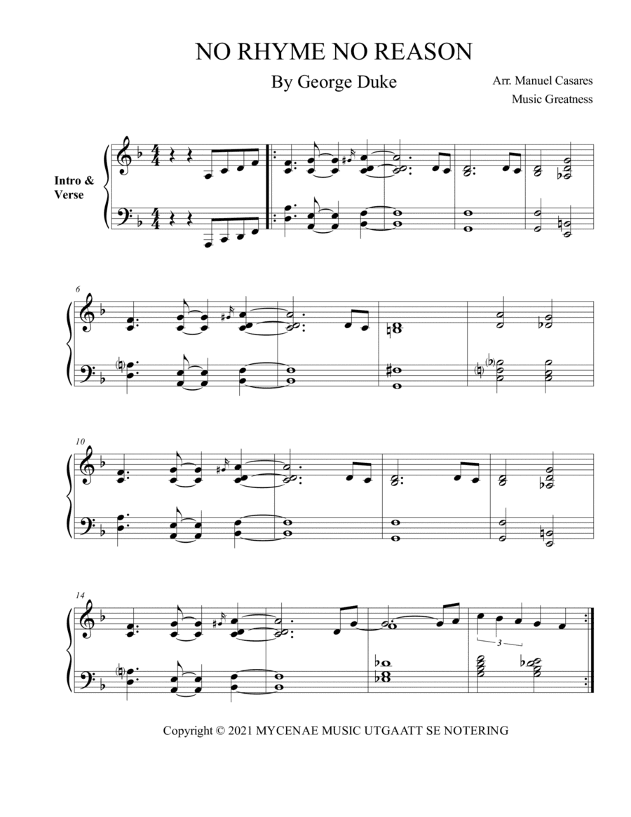No Rhyme No Reason (arr. Music Greatness)