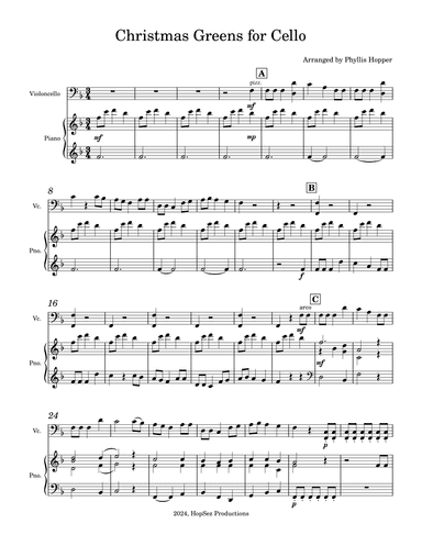 Christmas Greens Medley - cello (arr. Phyllis Hopper)