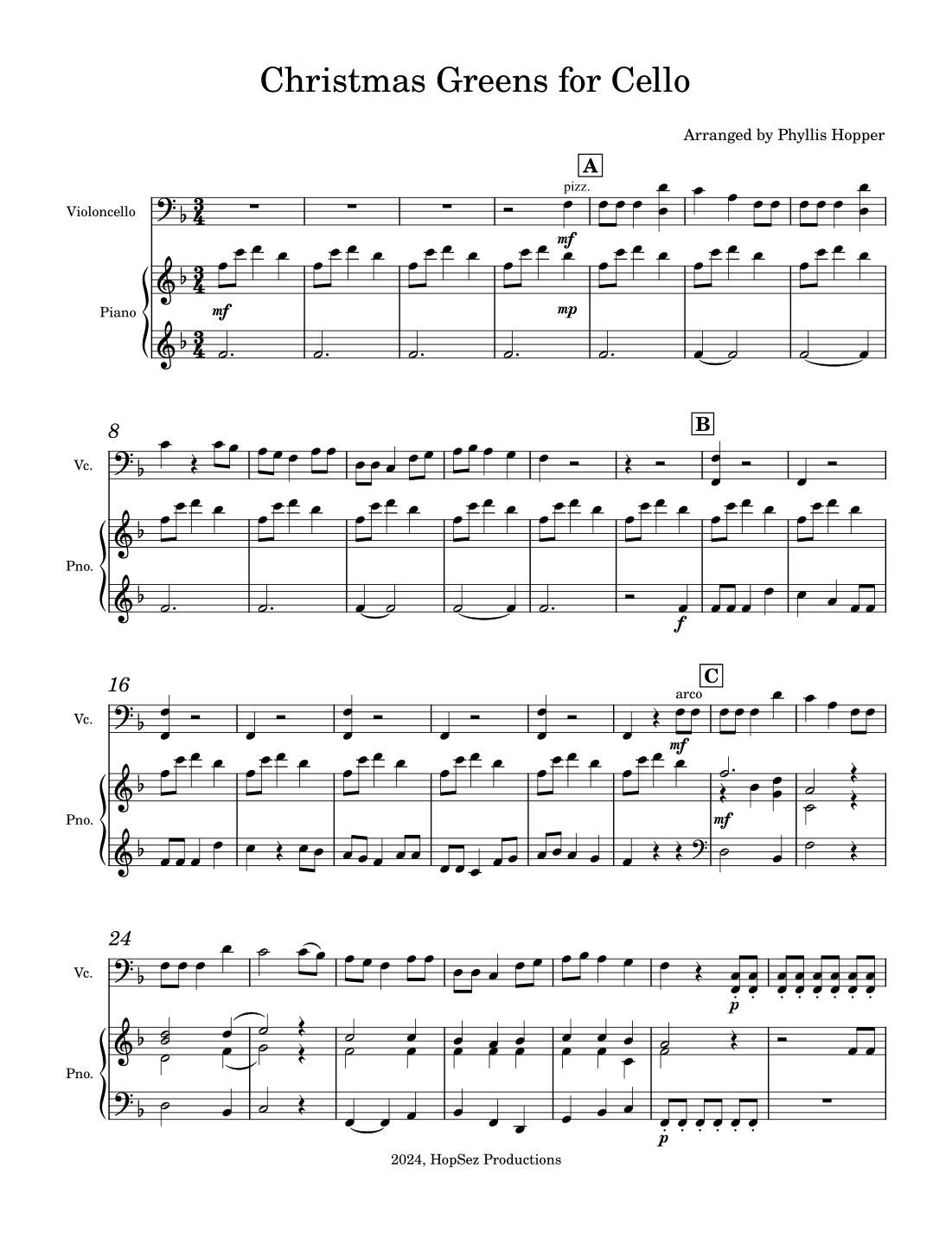 Christmas Greens Medley - cello (arr. Phyllis Hopper)