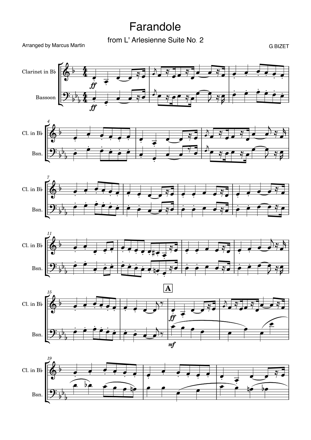 Farandole from L' Arlesienne Suite 2. for clarinet and Bassoon (arr. Marcus Martin)