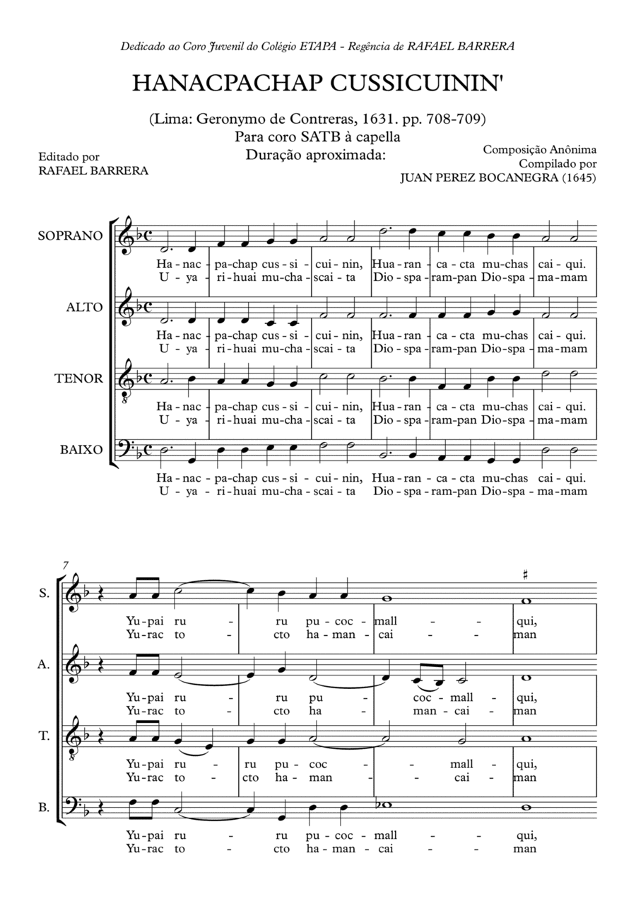 HANACPACHAP CUSSICUININ (arr. Juan Perez Bocanegra)
