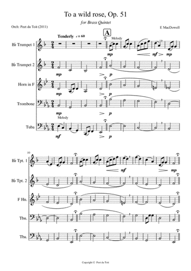 To a Wild Rose - Edward MacDowell (Brass Quintet) (arr. Peet du Toit)