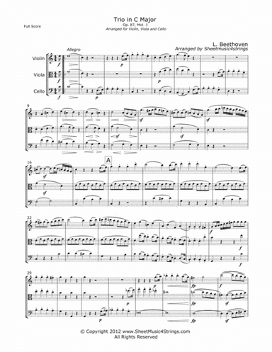 Beethoven, L., - Trio Op. 87 (Mvt. 1) for Violin, Viola and Cello (arr. Linda M. Scott)