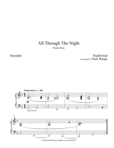 All Through The Night (1 piano 4 hands) Secundo part (arr. Nick Raspa)