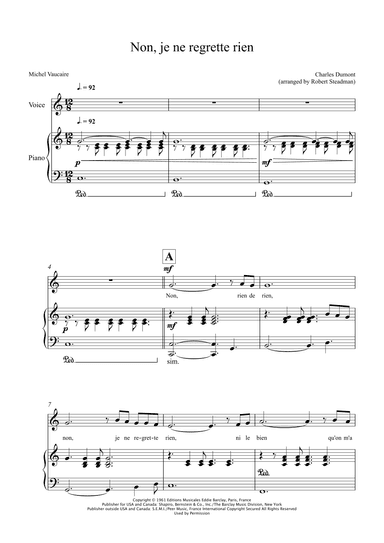 Non, Je Ne Regrette Rien (arr. Robert Steadman)