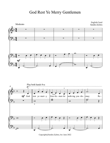 God Rest Ye Merry Gentlemen (elementary piano with optional duet) (arr. Sandra Zylstra)