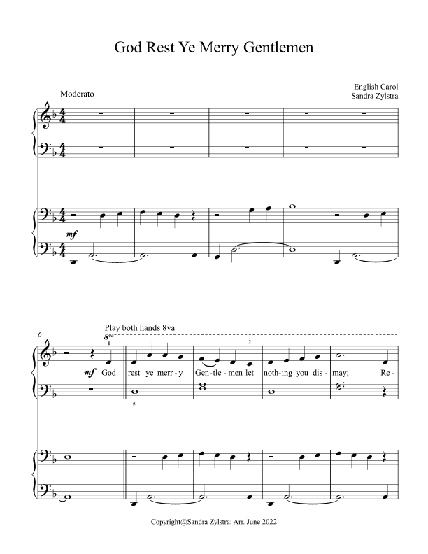 God Rest Ye Merry Gentlemen (elementary piano with optional duet) (arr. Sandra Zylstra)