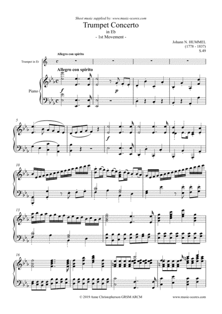 Hummel: Allegro con Spirito in Eb for Eb Trumpet (arr. Anne L Christopherson GRSM ARCM)