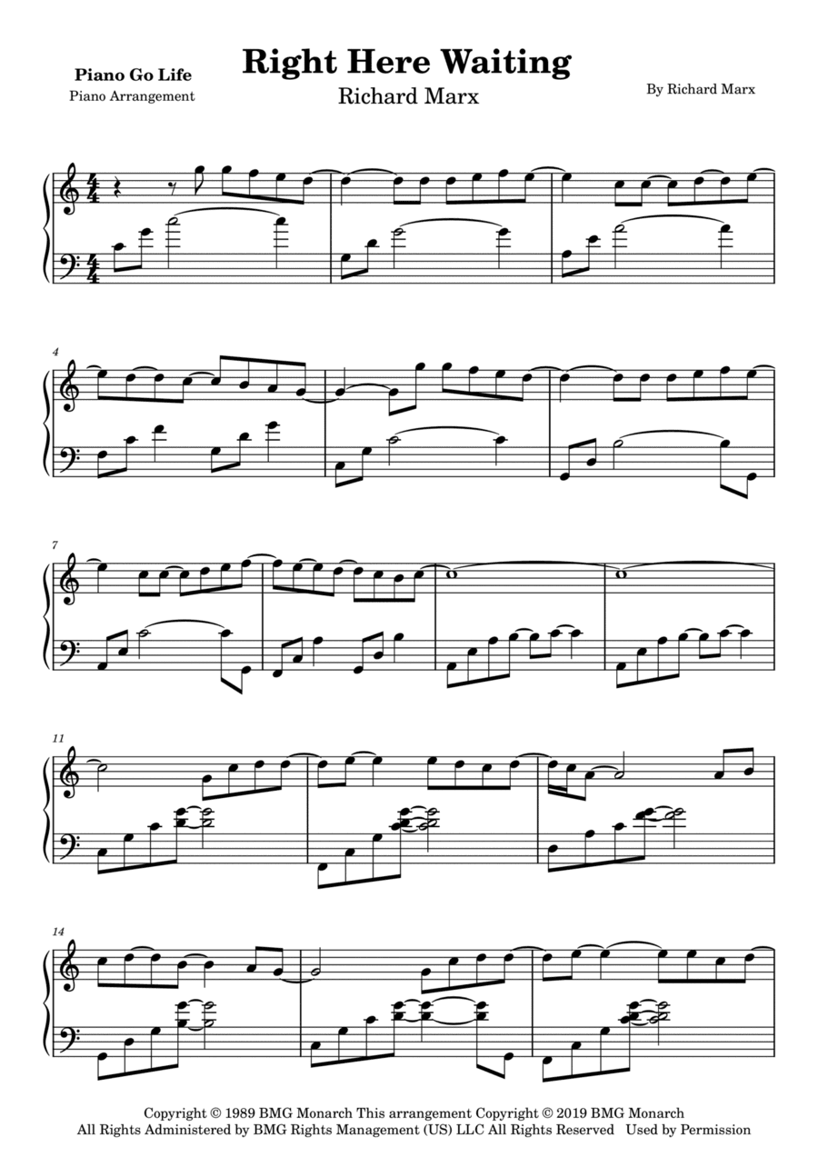 Right Here Waiting (arr. Piano Go Life)